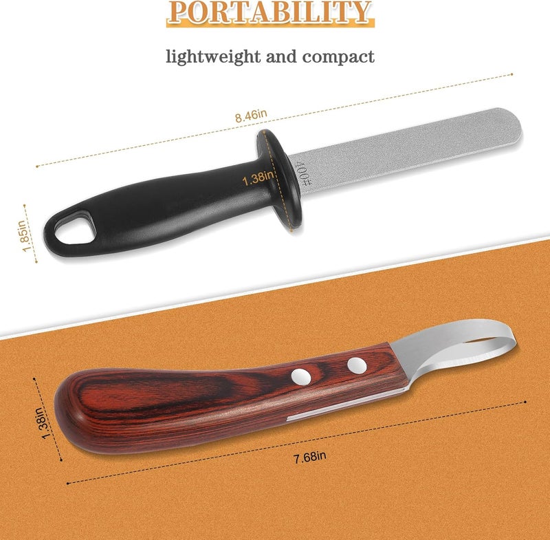 YAHIKI Hoof Knife with Sharpener,Farrier Tool Kit,Double Edged Hoof Trimming Knife with Wooden Handle, High-Carbon Steel Blade Hoof Knife for Horses - Image 5